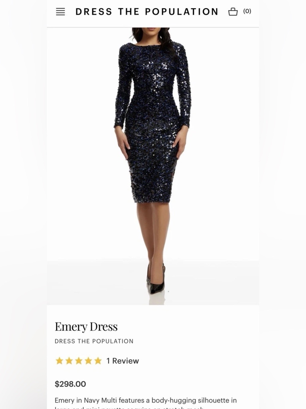 Dress the Population Navy Sequin Long-Sleeve Sheath Dress Size Small